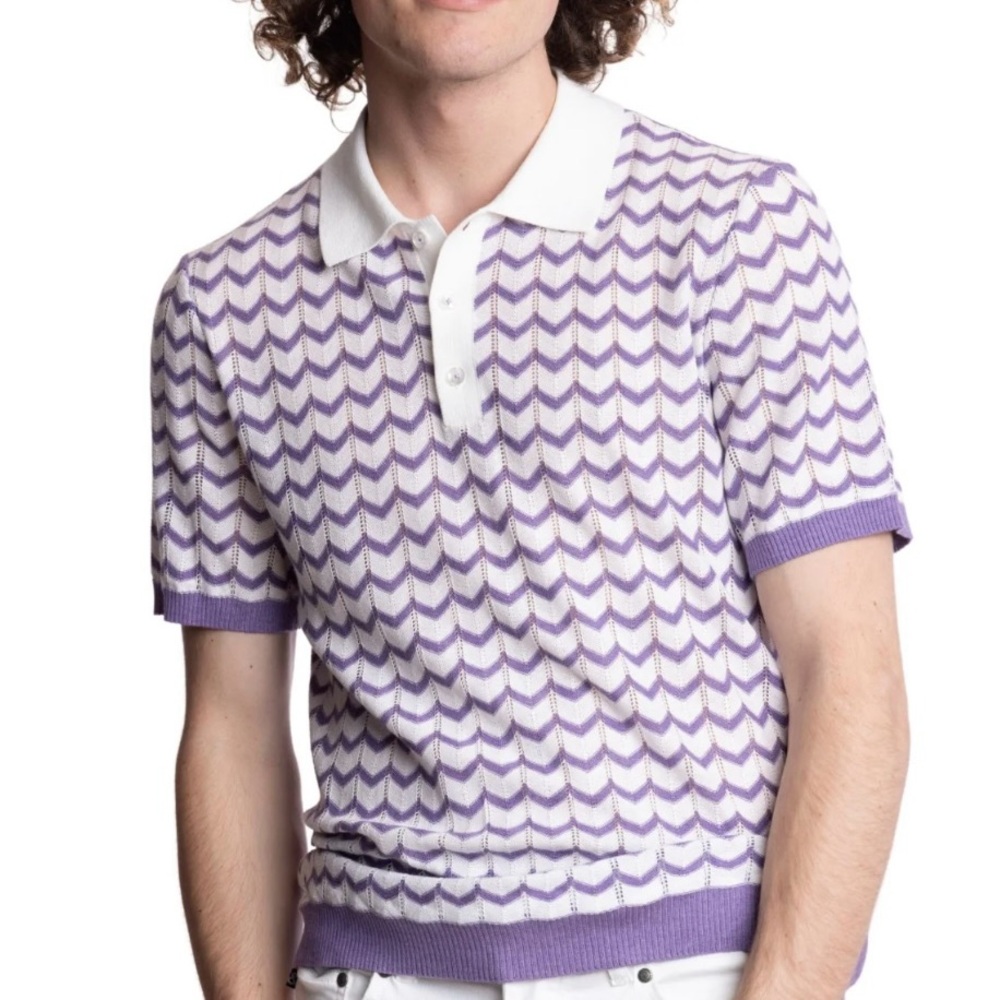Paisley & Gray Purple and White Polo Shirt with Chevron Pattern